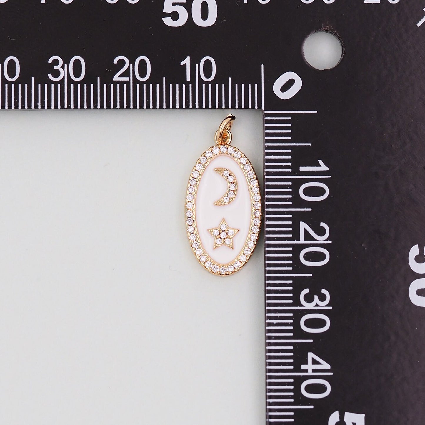 Gold Moon Star Charms,18K Gold Filled CZ Oval Moon Pendant,Celestial Charm Bracelet Necklace for DIY Jewelry Making Supply