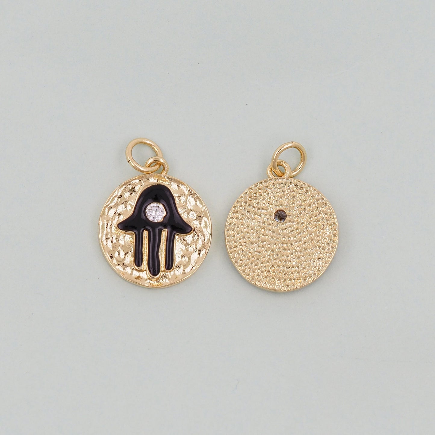 Gold Round Coin Hamsa Charms,18K Gold Filled CZ Hamsa Pendant,Silver Hamsa Protection Charms Bracelet Necklace for DIY Jewelry Making Supply