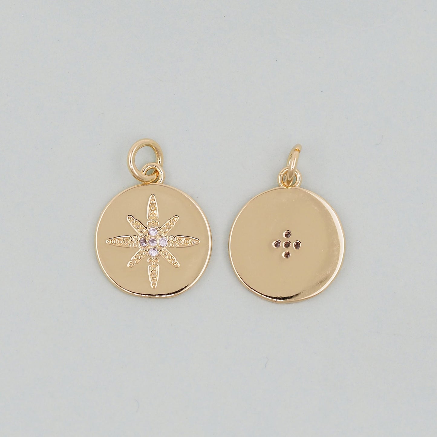 Gold Round Coin north star Charms,18K Gold Filled Starburst Pendant,North Star Charm Bracelet Necklace for DIY Jewelry Making Supply