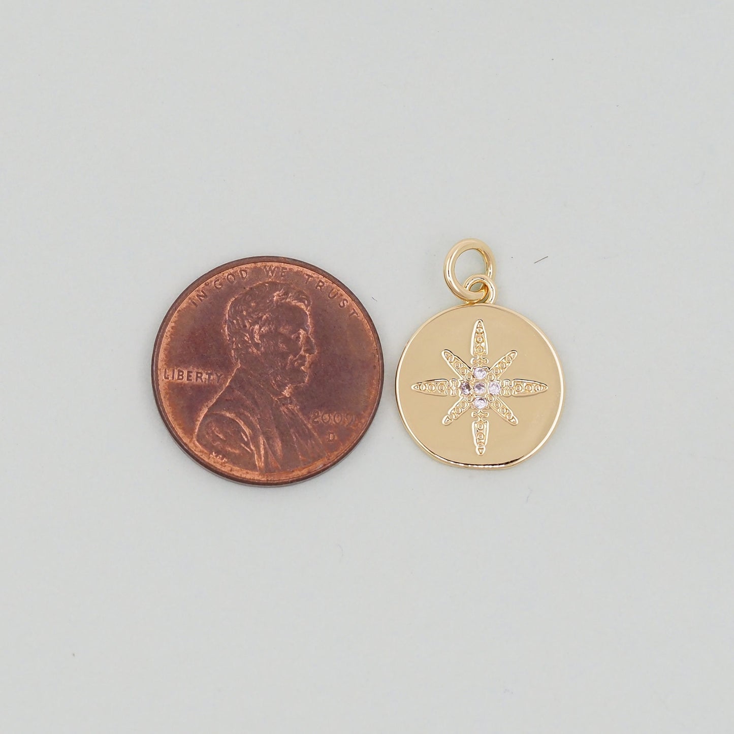 Gold Round Coin north star Charms,18K Gold Filled Starburst Pendant,North Star Charm Bracelet Necklace for DIY Jewelry Making Supply