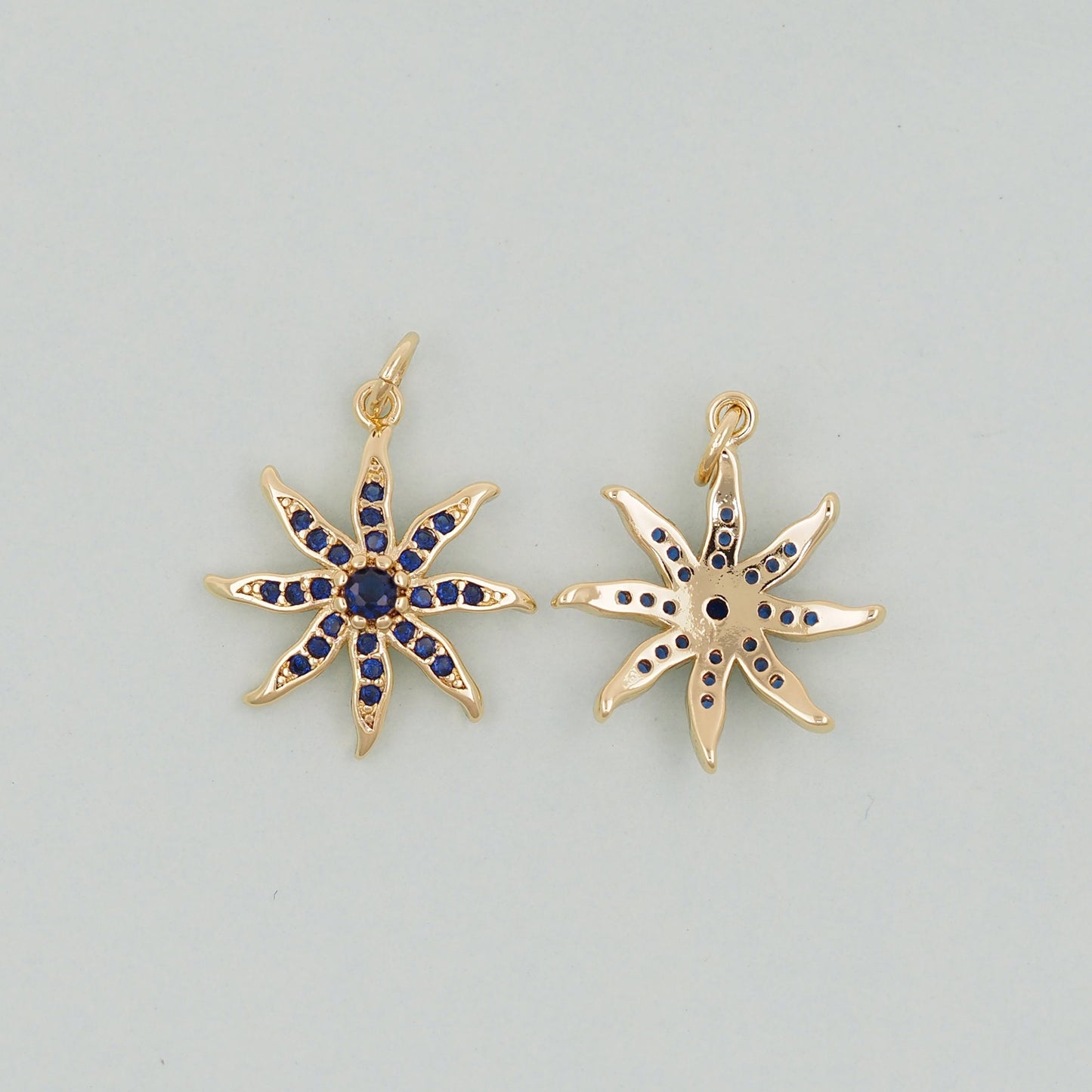 Gold Sun Charms,18K Gold Filled Starburst Pendant,North Star Charm Bracelet Necklace for DIY Jewelry Making Supply