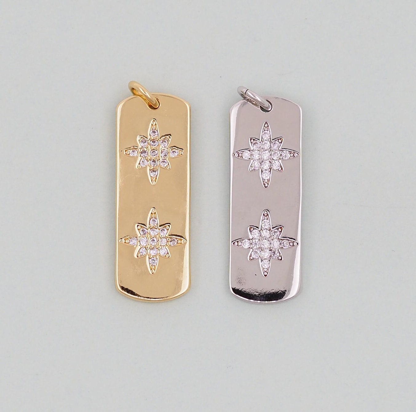 Gold rectangle north star Charms,18K Gold Filled Starburst Pendant,North Star Charm Bracelet Necklace for DIY Jewelry Making Supply