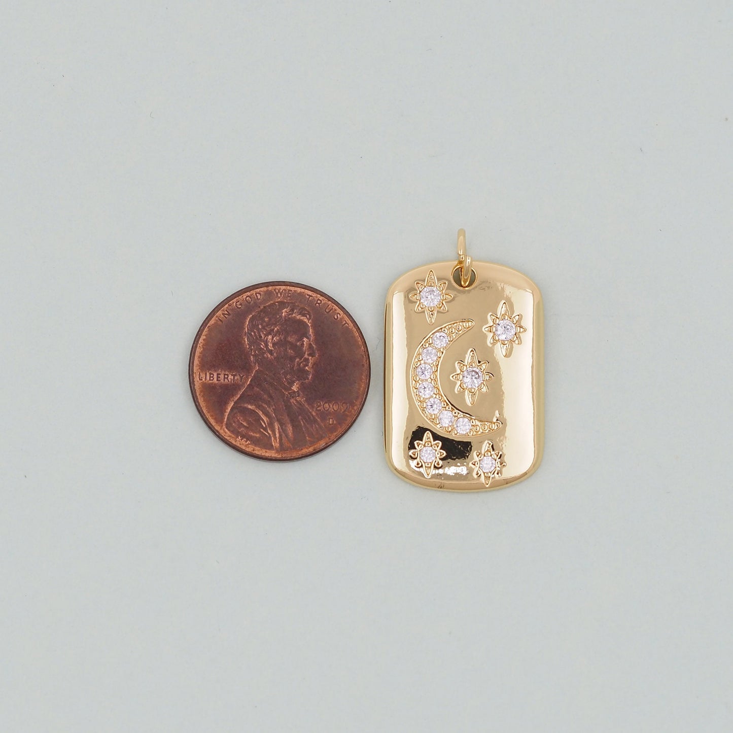 Gold rectangle Moon Star Charms,18K Gold Filled CZ Moon Pendant,Celestial Charm Bracelet Necklace for DIY Jewelry Making Supply