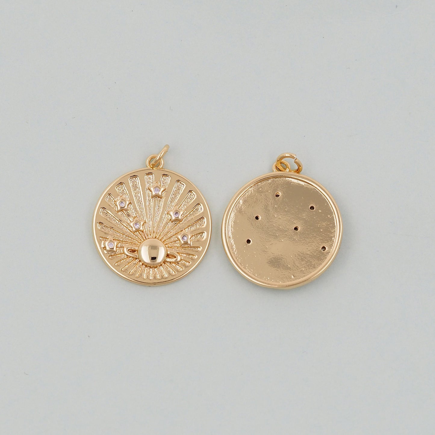 Gold Saturn Charms,18K Gold Filled Round Coin Saturn Pendant,Silver Celestial Charm Bracelet Necklace for DIY Jewelry Making Supply