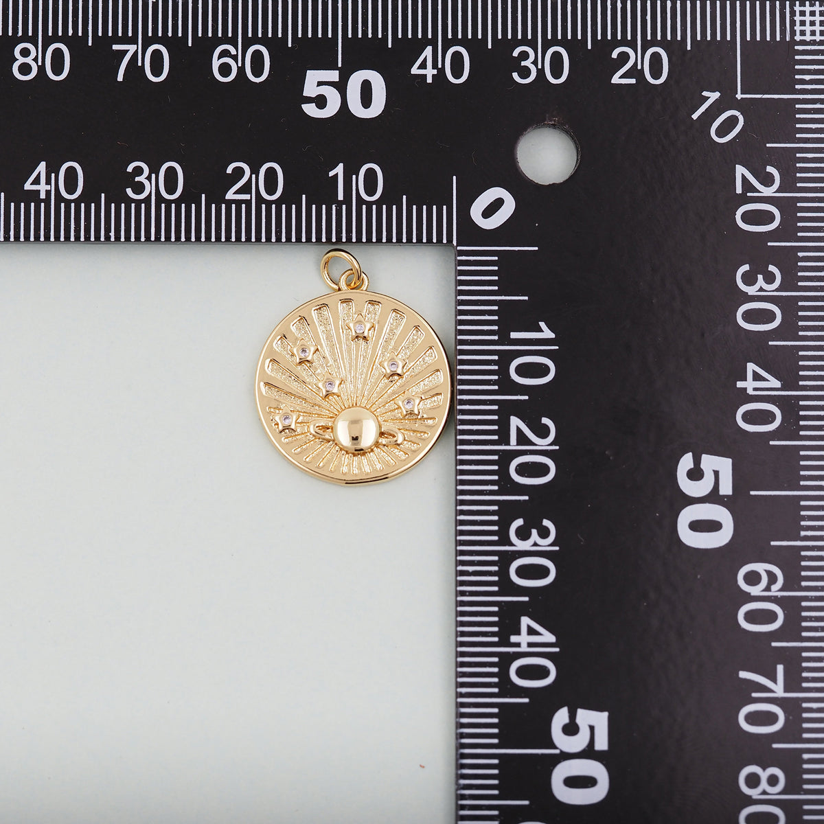 Gold Saturn Charms,18K Gold Filled Round Coin Saturn Pendant,Silver Celestial Charm Bracelet Necklace for DIY Jewelry Making