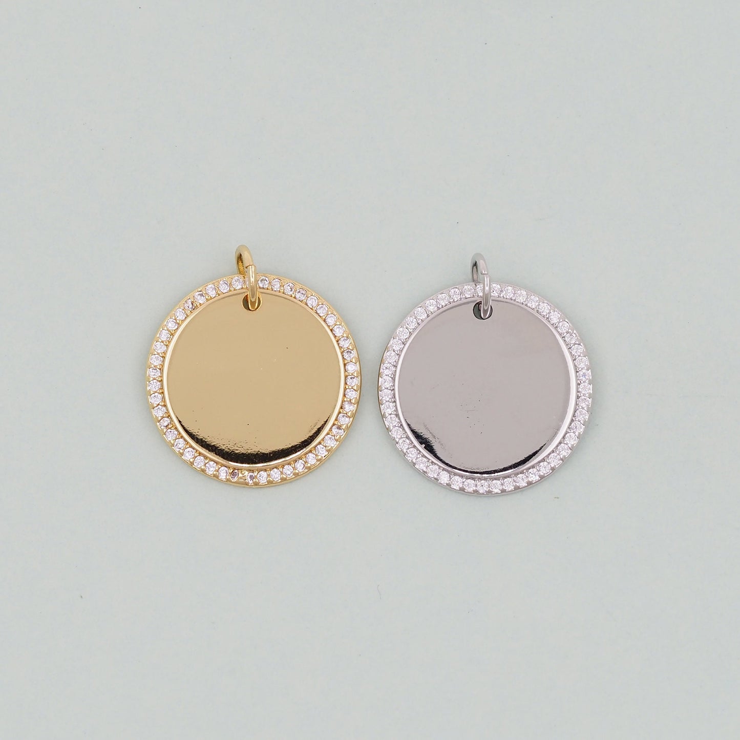Gold Round Charms,18K Gold Filled Round Pendant,Silver geometry Charm Bracelet Necklace for DIY Jewelry Making Supply