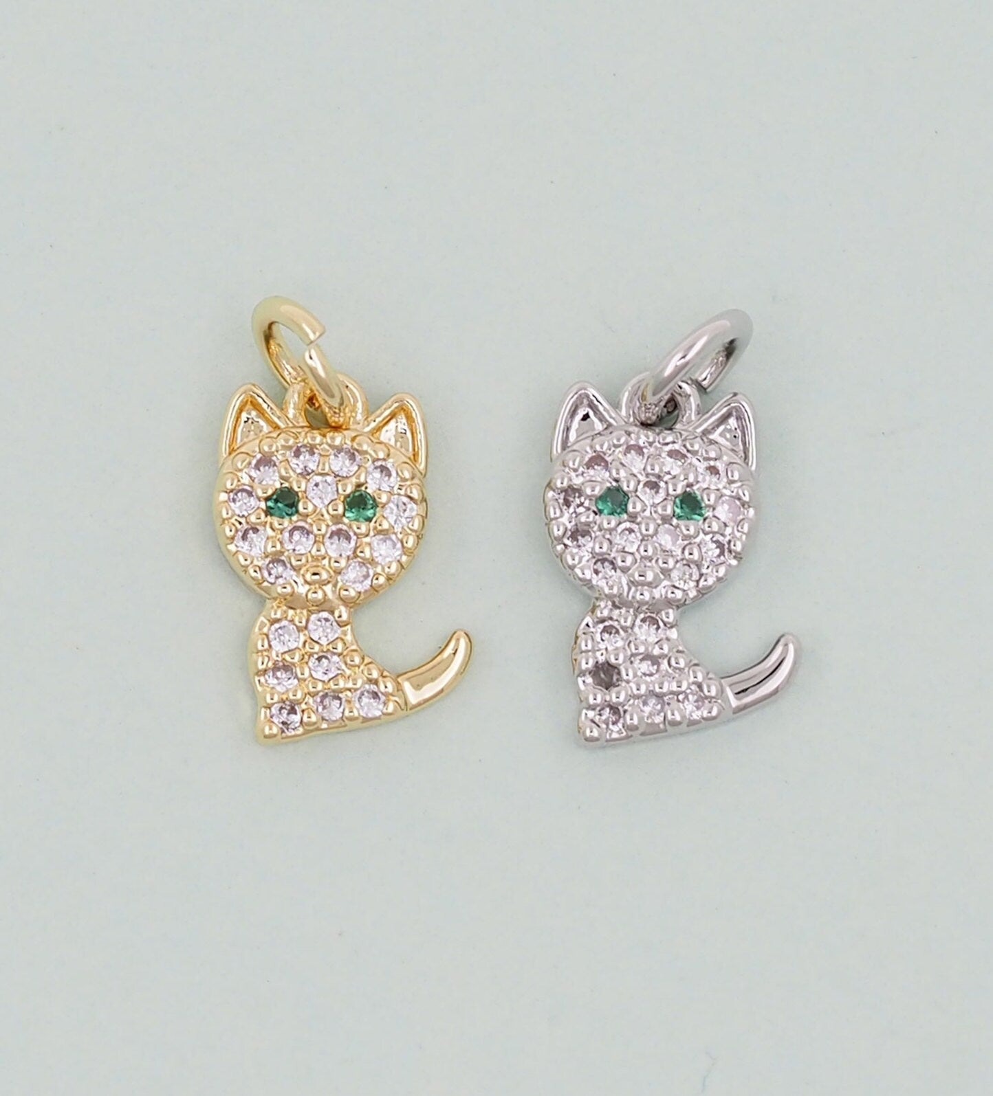 Cute Gold Cat Charms,18K Gold Filled Cat Pendant,Silver Cat Charm Bracelet Necklace for DIY Jewelry Making Supply