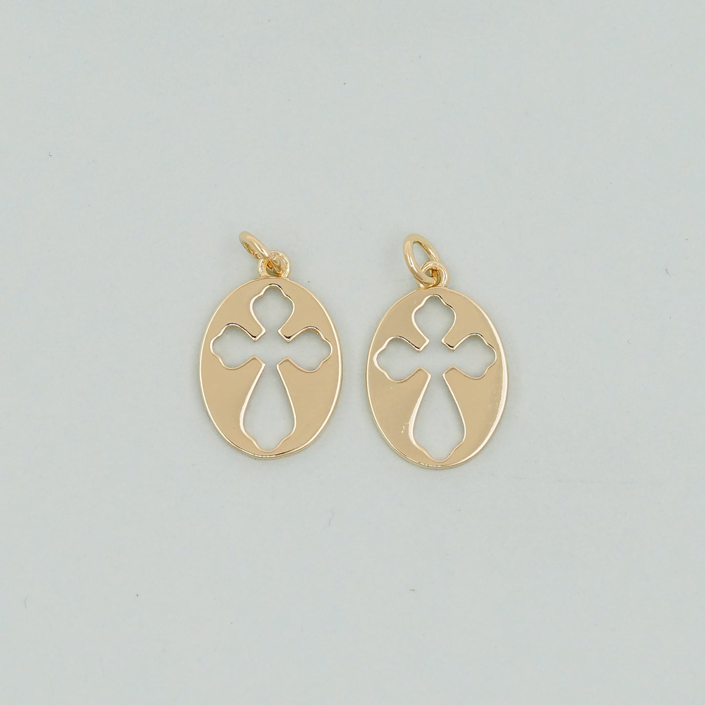Gold Cross Charms,18K Gold Filled Cross Pendant,Silver Oval Charm Bracelet Necklace for DIY Jewelry Making Supply