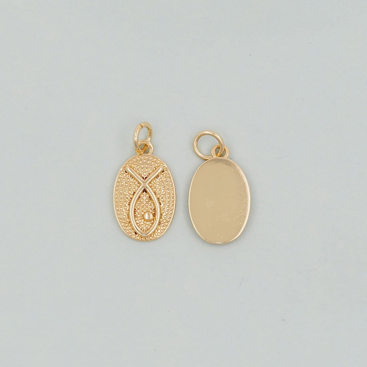 Gold Oval Charms,18K Gold Filled Oval Pendant,Silver Fish Symbol Charm Bracelet Necklace for DIY Jewelry Making Supply