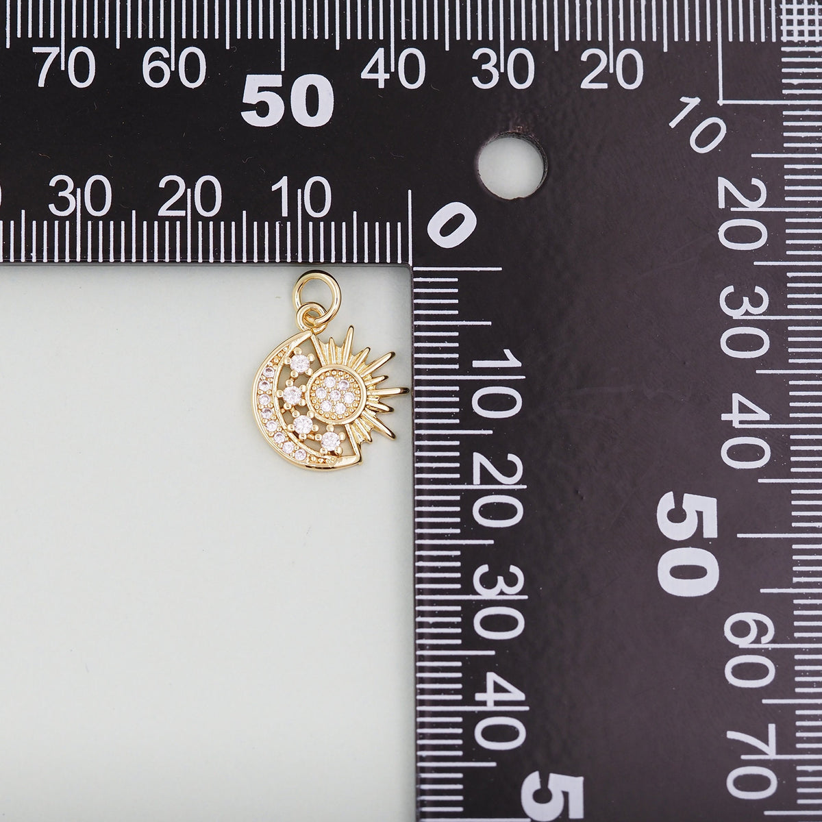 Gold Moon Star Charms,18K Gold Filled CZ Sun Pendant,Celestial Charm Bracelet Necklace for DIY Jewelry Making Supply