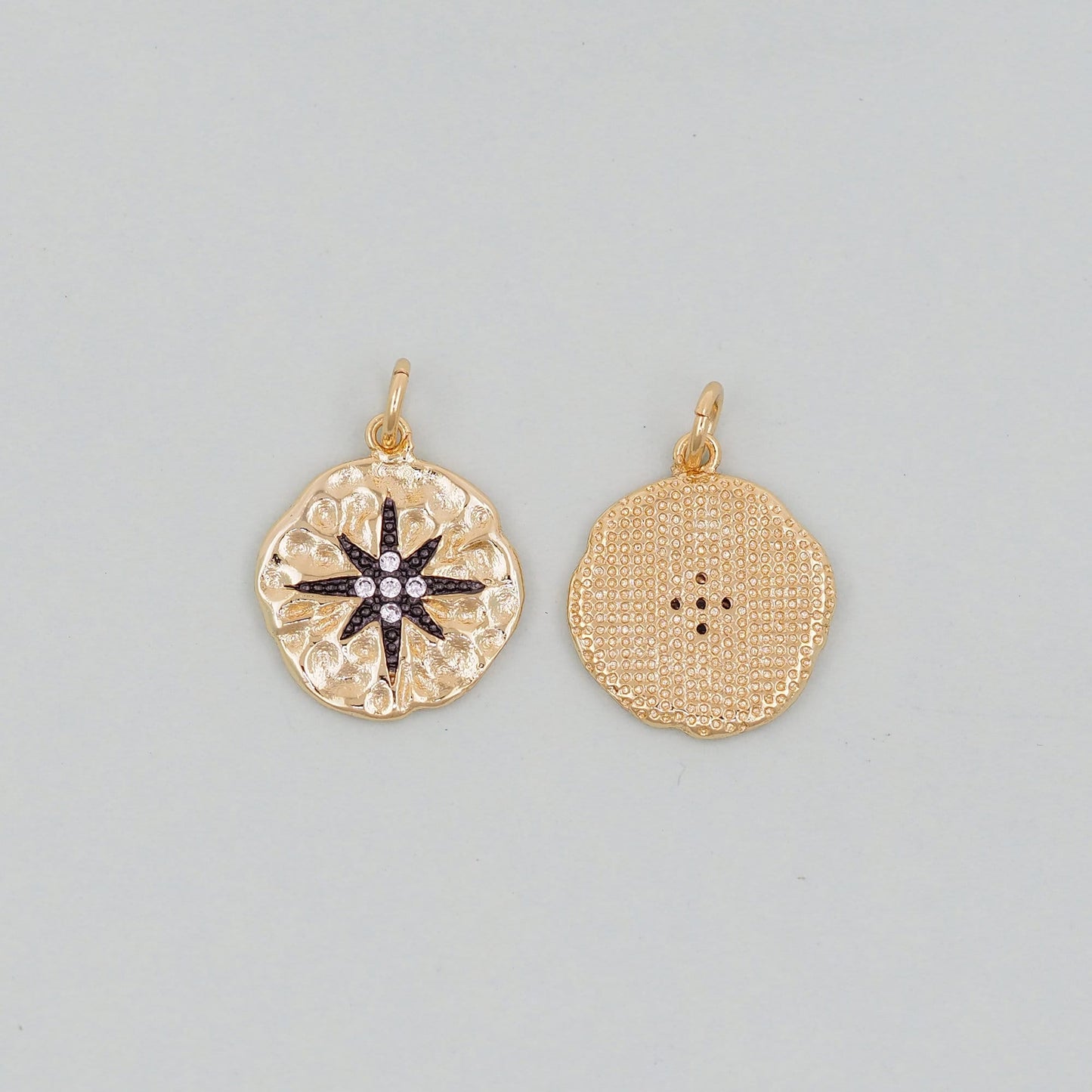 Gold Round Star Charms,18K Gold Filled Starburst Pendant,North Star Charm Bracelet Necklace for DIY Jewelry Making Supply
