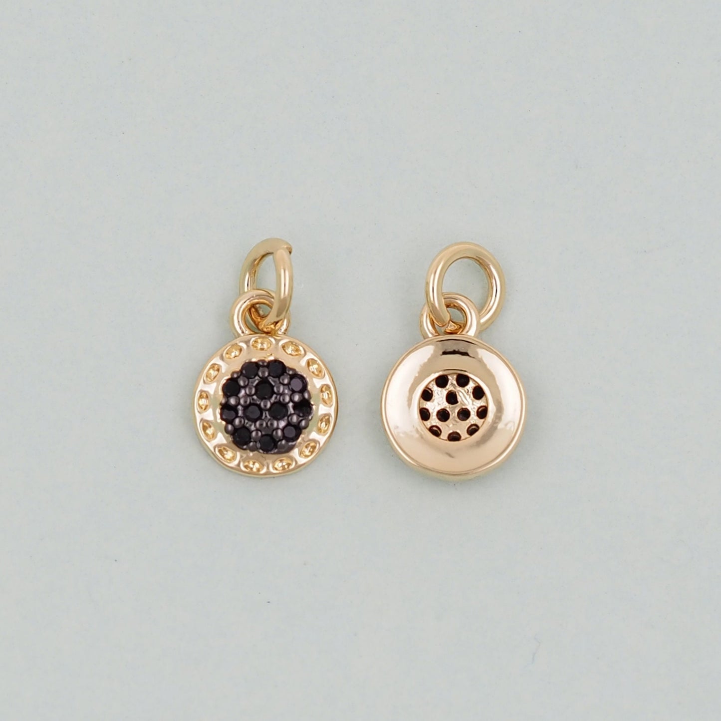 Gold Round Charms,18K Gold Filled Round Pendant,Evil Eye Charm Bracelet Necklace for DIY Jewelry Making Supply