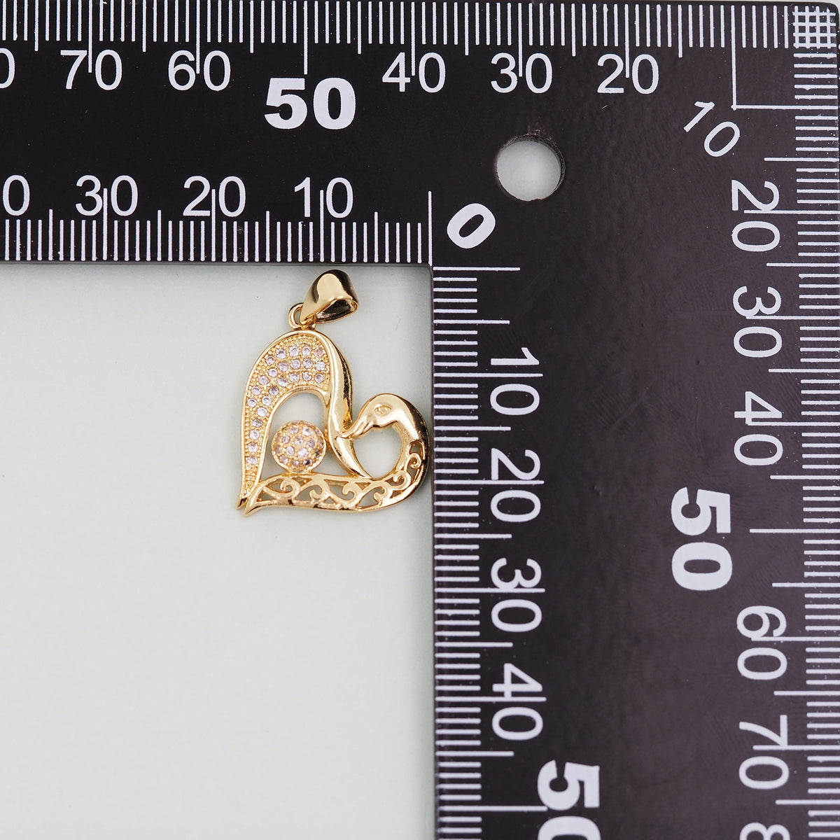 Gold Heart Charms,18K Gold Filled CZ Heart Pendant,Heart Charm Bracelet Necklace for DIY Jewelry Making Supply