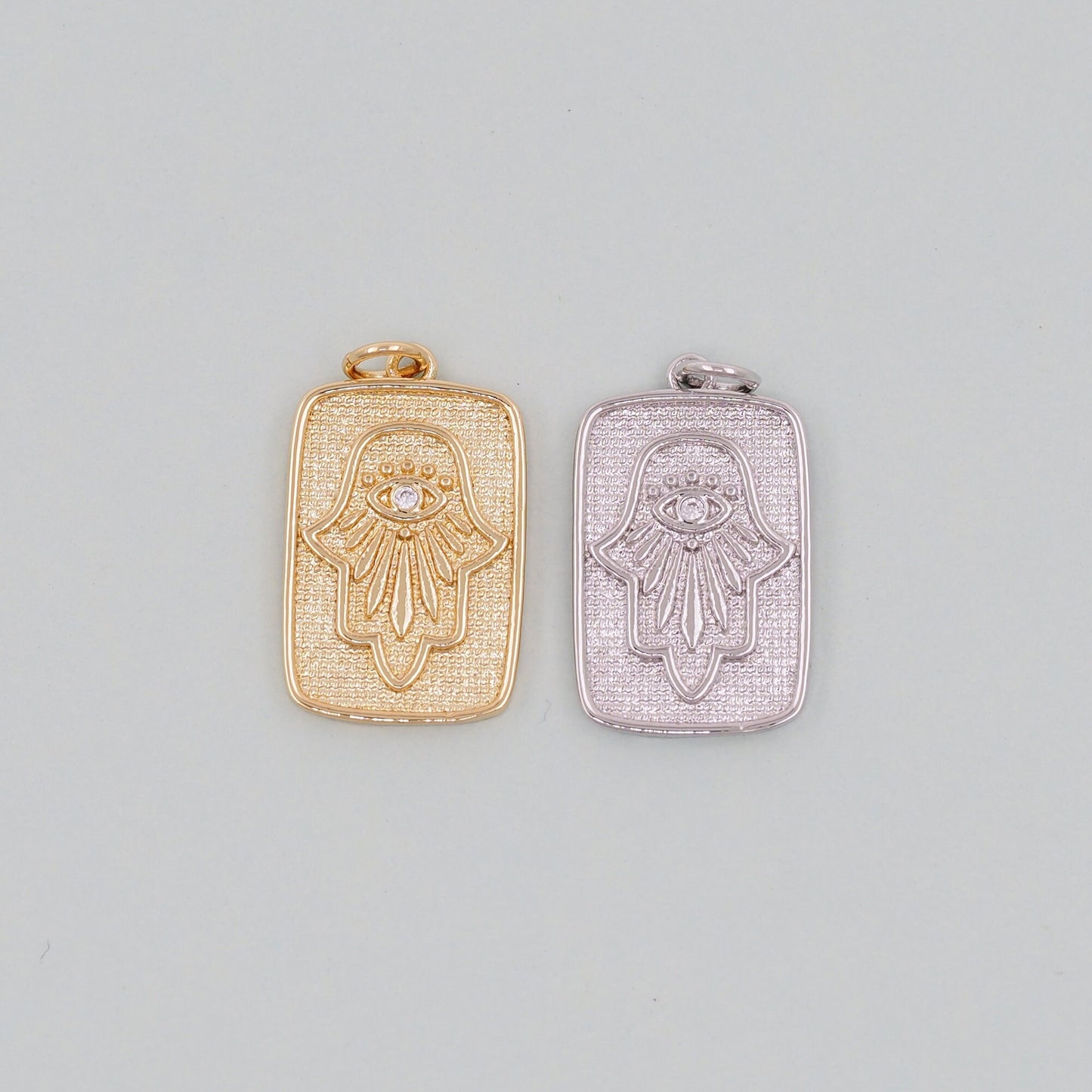 Gold rectangle Hamsa Charms,18K Gold Filled CZ Hamsa Pendant,Silver Hamsa Protection Charms Bracelet Necklace for DIY Jewelry Making Supply