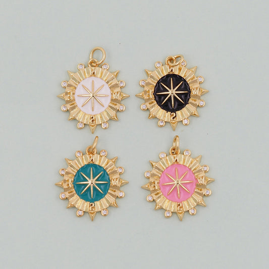 Gold compass Charms,18K Gold Filled Star  Pendant,Celestial Charm Bracelet Necklace for DIY Jewelry Making Supply