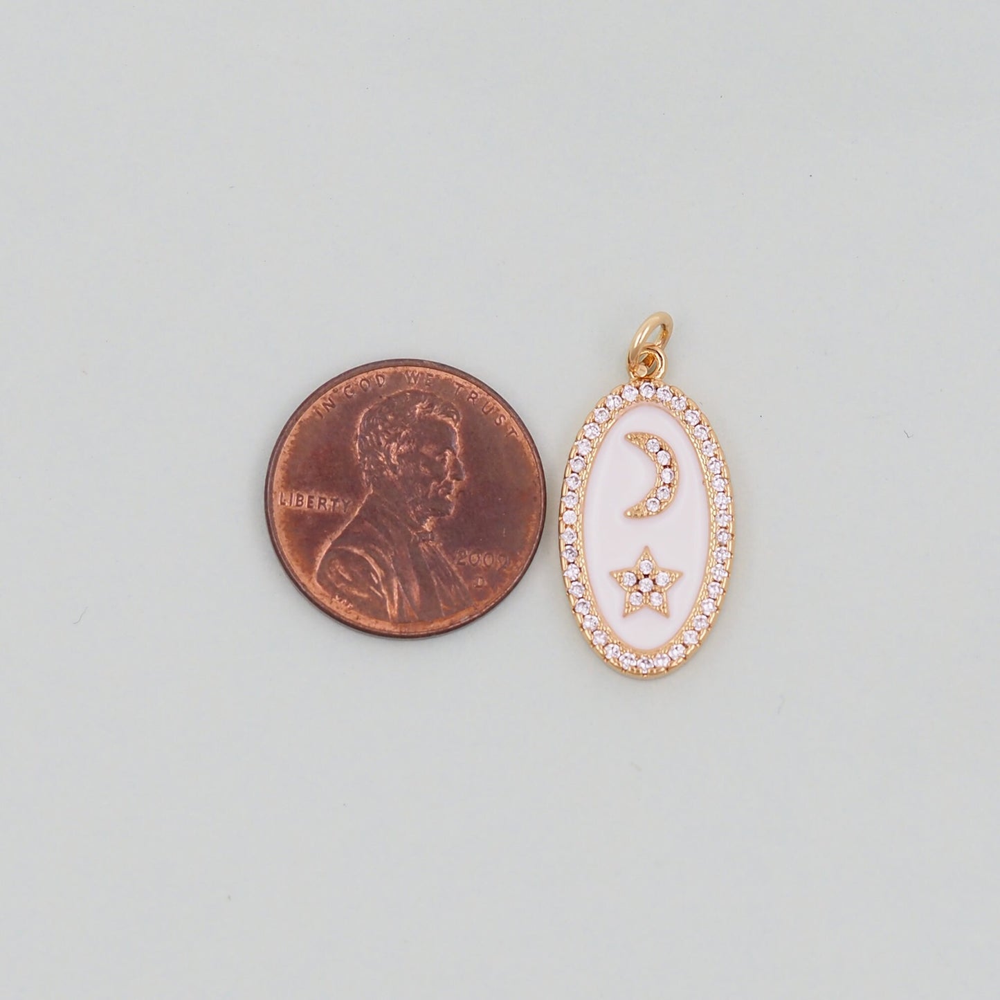 Gold Moon Star Charms,18K Gold Filled CZ Oval Moon Pendant,Celestial Charm Bracelet Necklace for DIY Jewelry Making Supply
