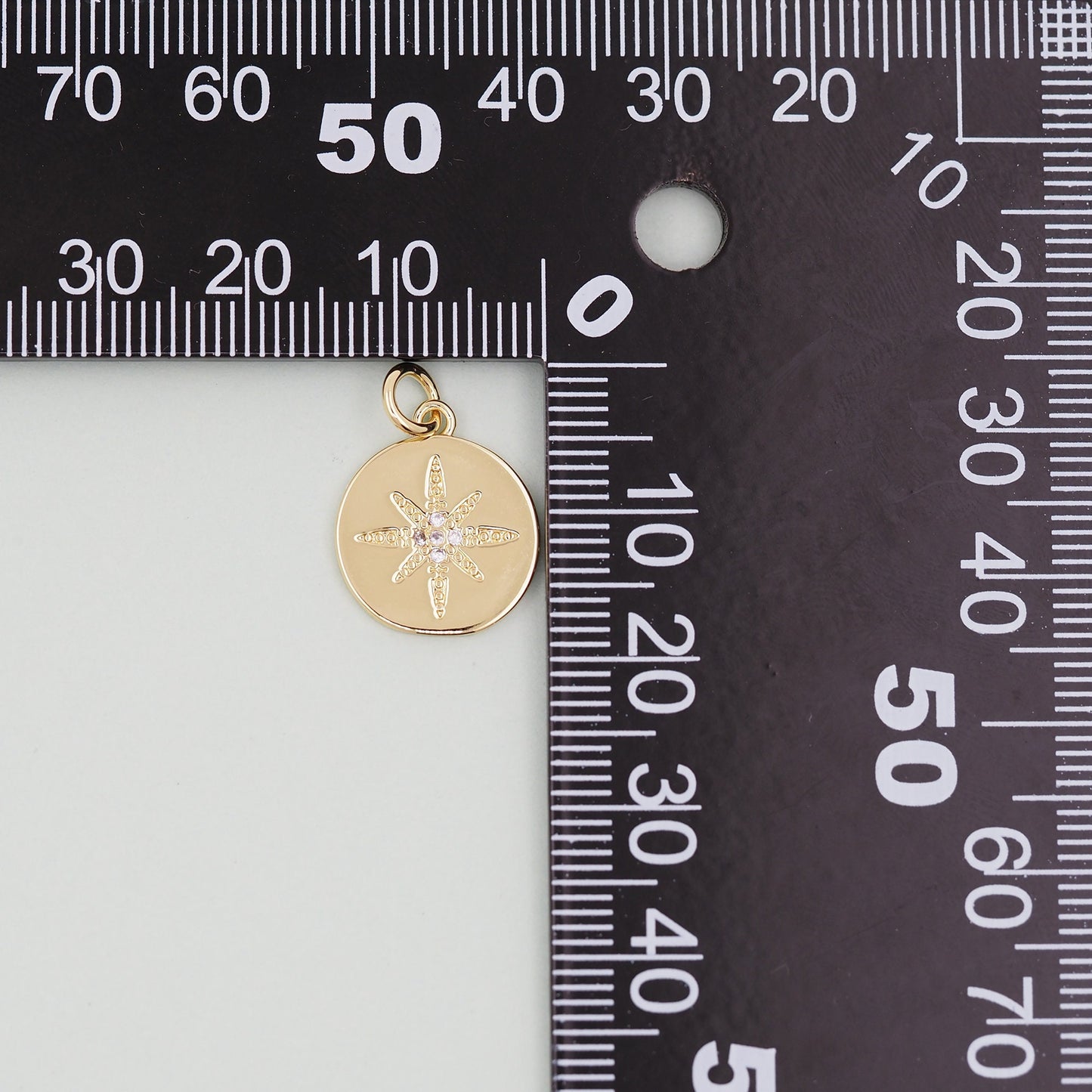 Gold Round Coin north star Charms,18K Gold Filled Starburst Pendant,North Star Charm Bracelet Necklace for DIY Jewelry Making Supply