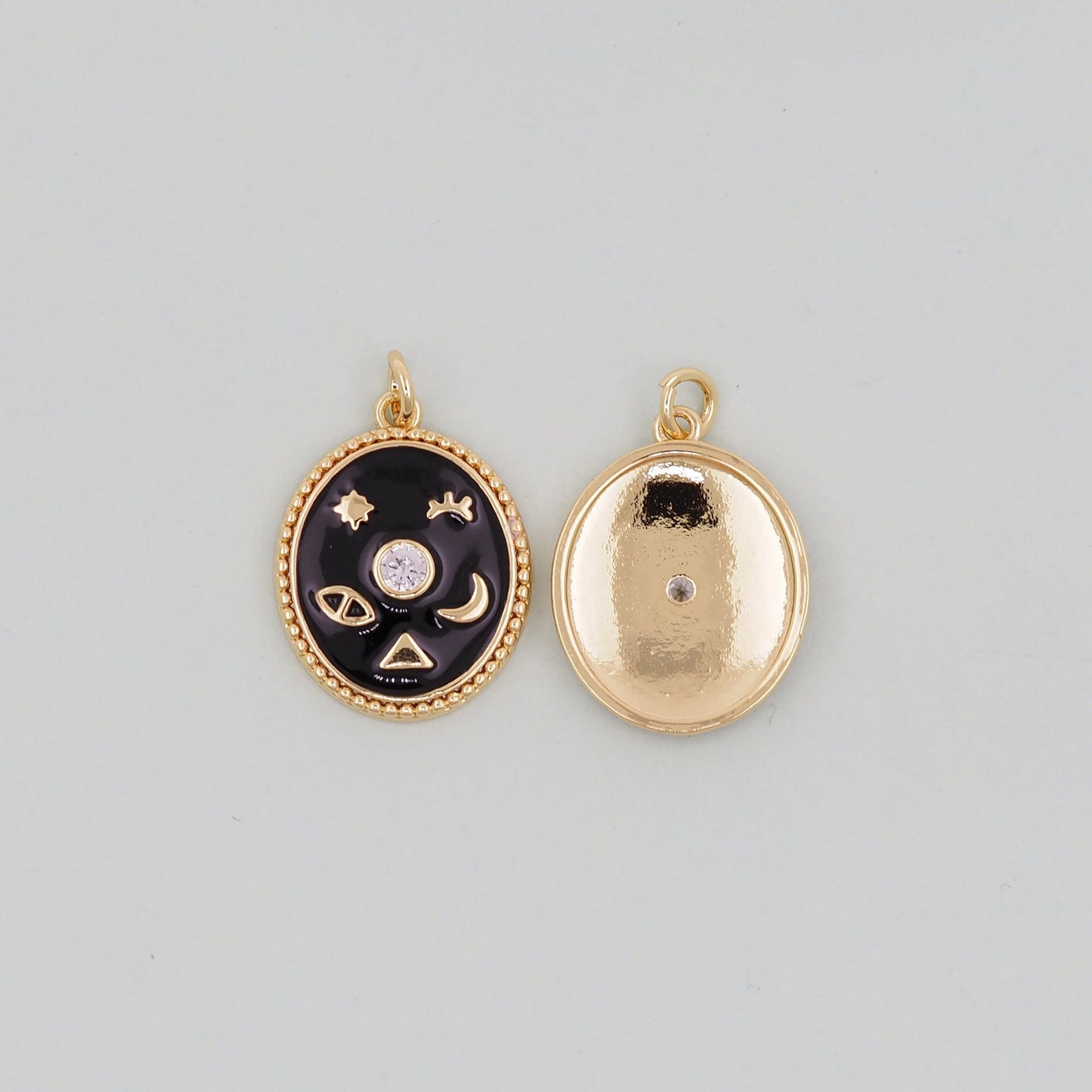 Gold Oval Charms,18K Gold Filled Oval Pendant,Enamel Charm Bracelet Necklace for DIY Jewelry Making Supply