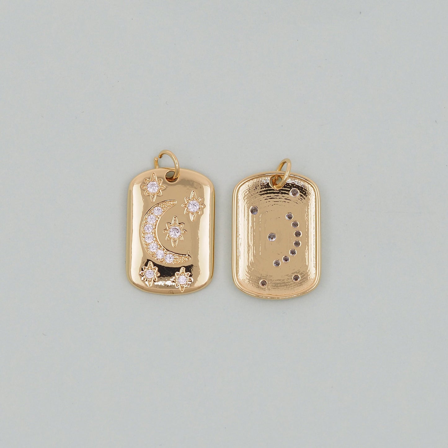 Gold rectangle Moon Star Charms,18K Gold Filled CZ Moon Pendant,Celestial Charm Bracelet Necklace for DIY Jewelry Making Supply