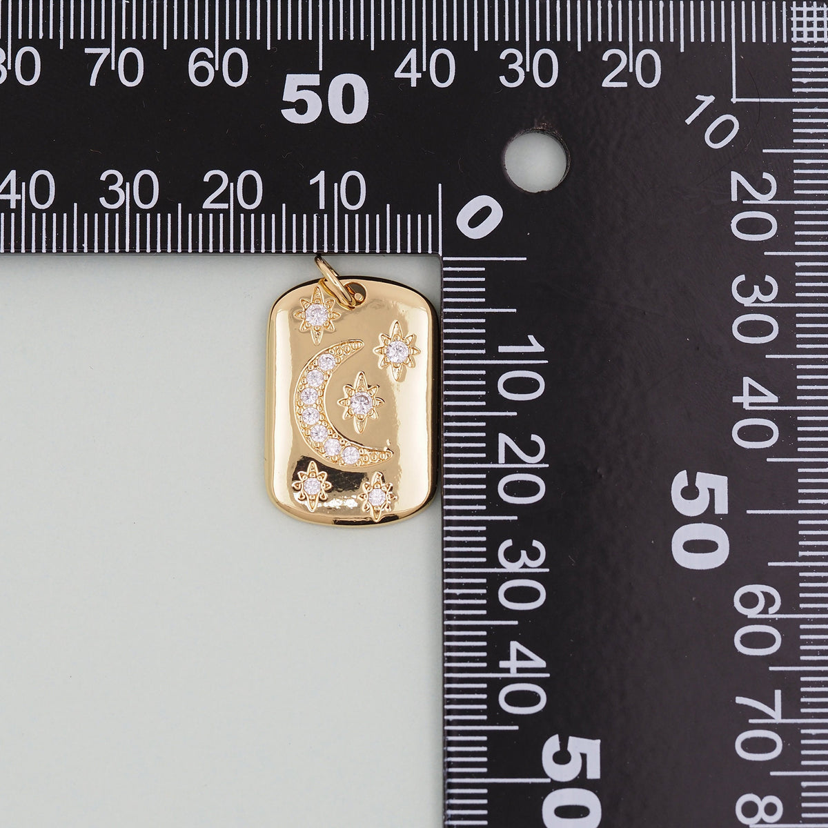 Gold rectangle Moon Star Charms,18K Gold Filled CZ Moon Pendant,Celestial Charm Bracelet Necklace for DIY Jewelry Making Supp