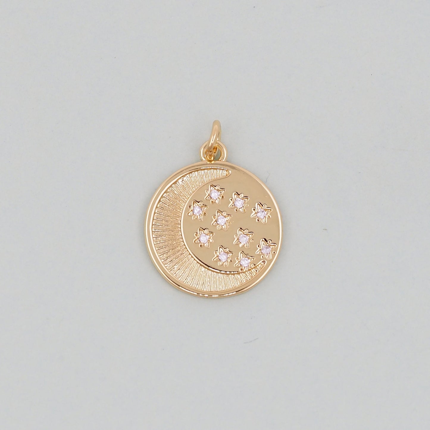 Gold Round Moon Star Charms,18K Gold Filled CZ Moon Pendant,Celestial Charm Bracelet Necklace for DIY Jewelry Making Supply