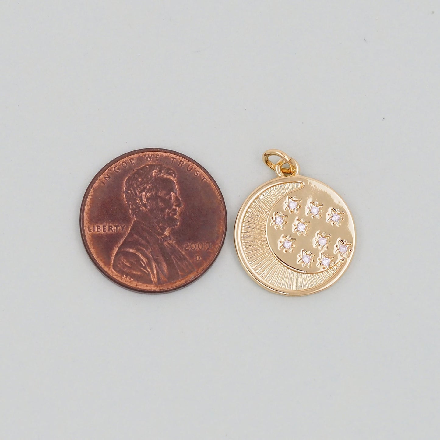 Gold Round Moon Star Charms,18K Gold Filled CZ Moon Pendant,Celestial Charm Bracelet Necklace for DIY Jewelry Making Supply