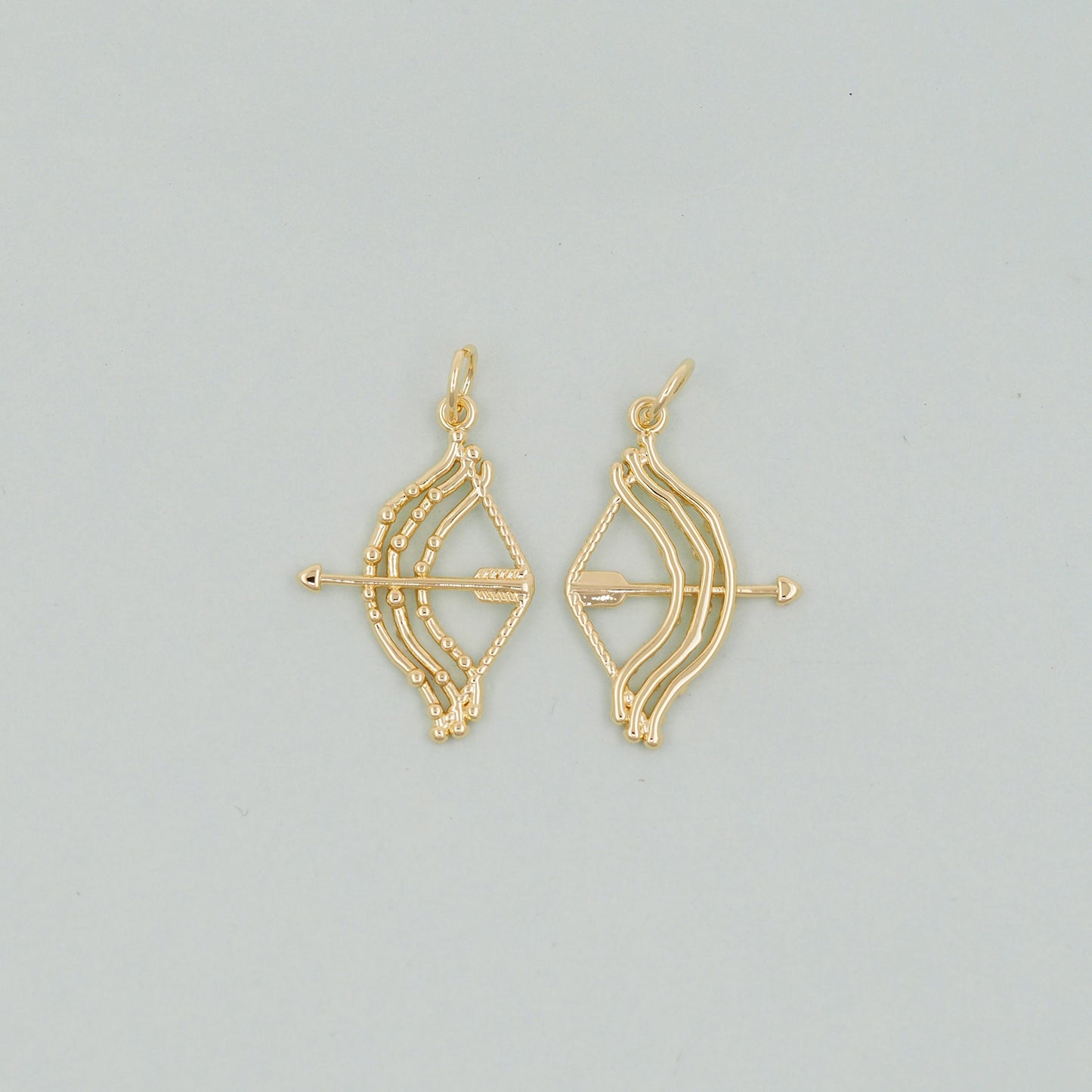 Gold Cupid Charms,18K Gold Filled Bow Arrow Pendant,CZ Micro Pave Bow and Arrow Charm Bracelet Necklace for DIY Jewelry Making Supply