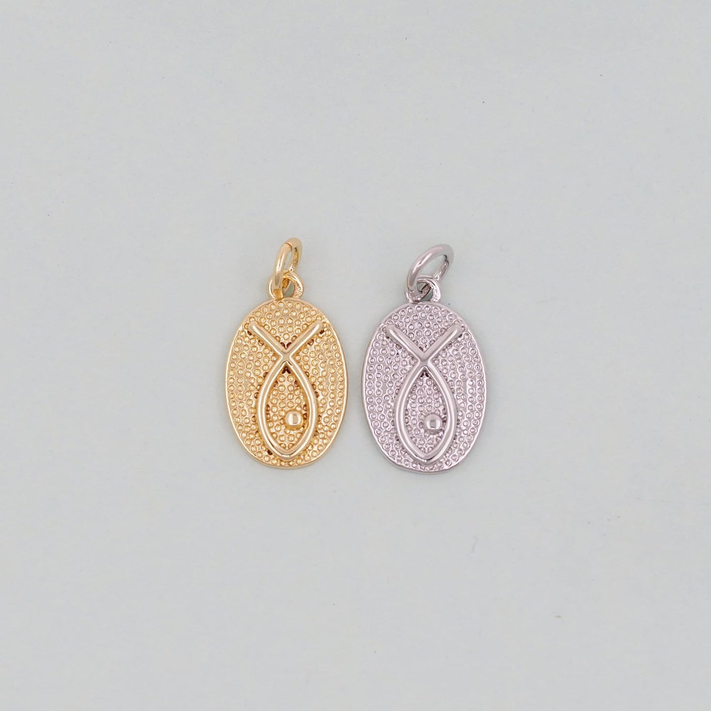 Gold Oval Charms,18K Gold Filled Oval Pendant,Silver Fish Symbol Charm Bracelet Necklace for DIY Jewelry Making Supply