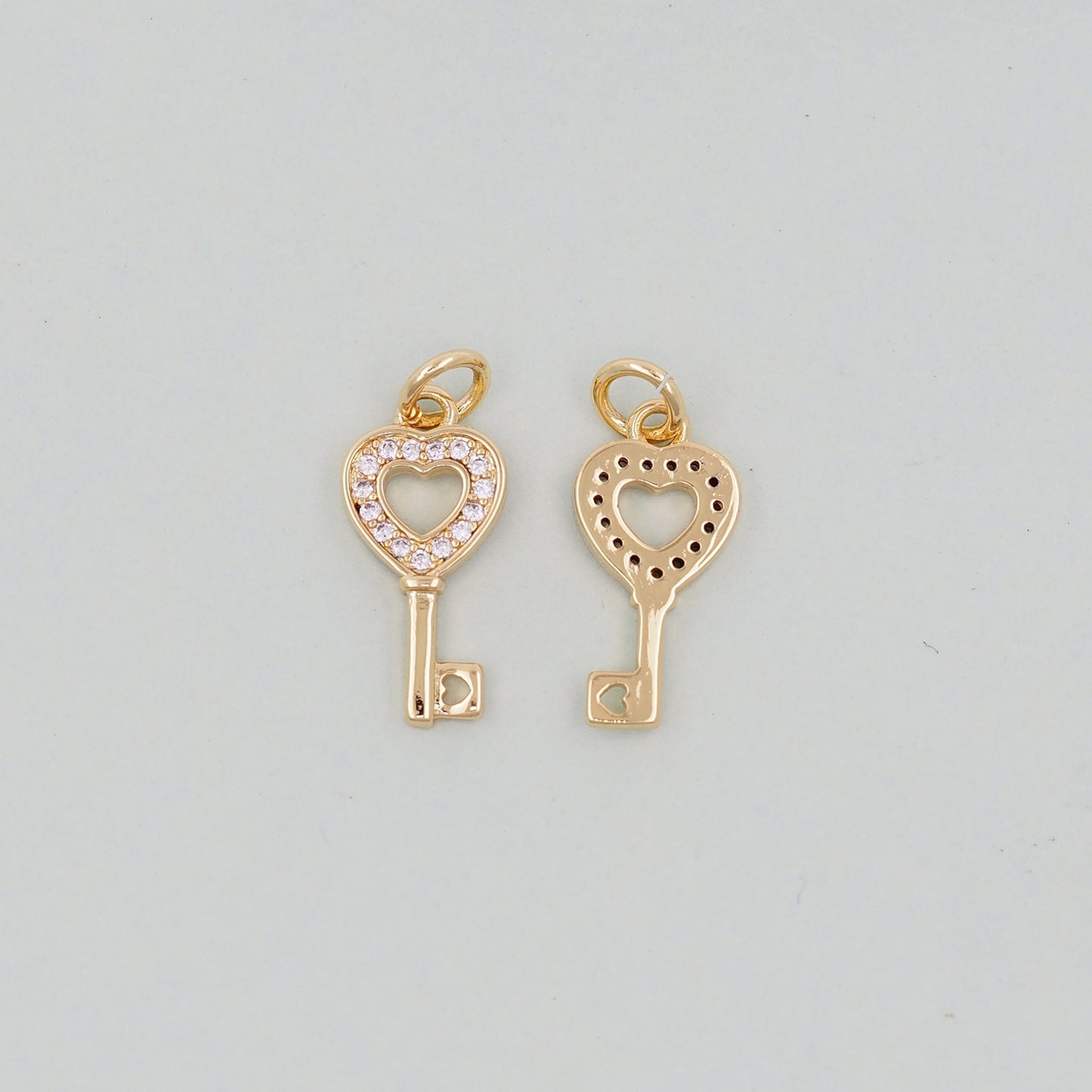 Gold Heart Key Charms,18K Gold Filled Key Pendant,Key Charm Bracelet Necklace for DIY Jewelry Making Supply