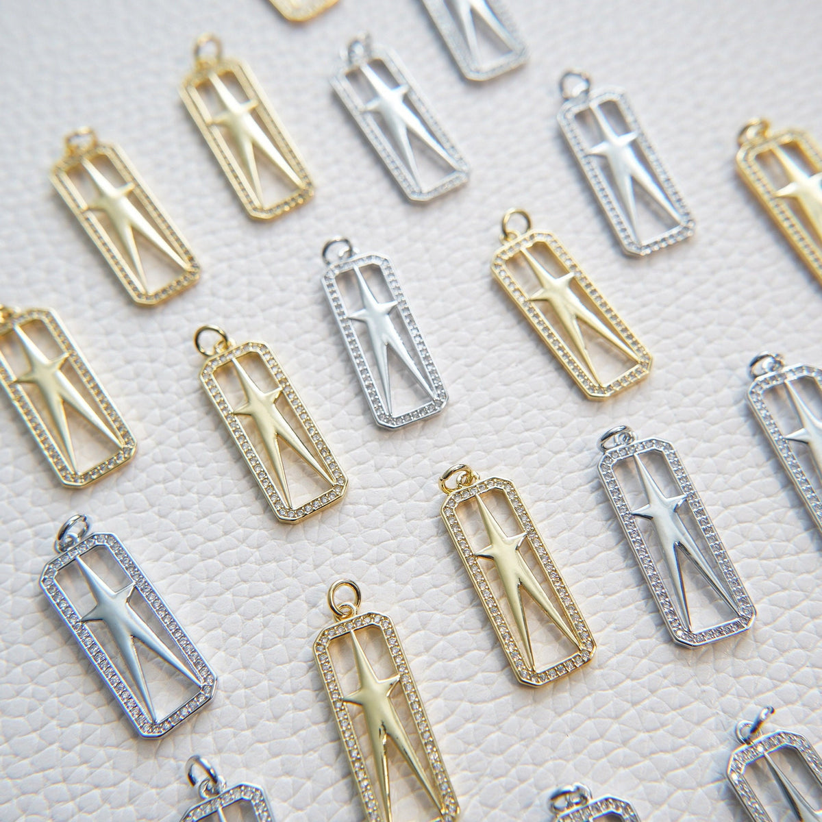 Gold Rectangle Star Charms,18K Gold Filled Star Pendant,Silver Star Charm Bracelet Necklace for DIY Jewelry Making Supply