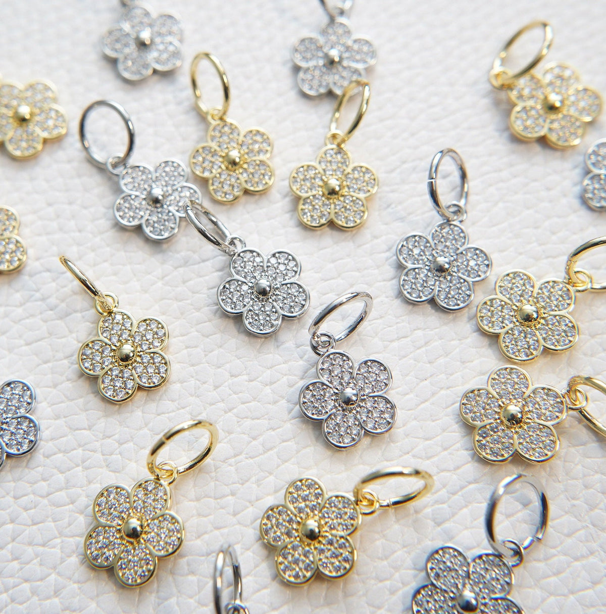 18K Gold Filled Cubic Zirconia Flower Charm Pendant for Jewelry Making