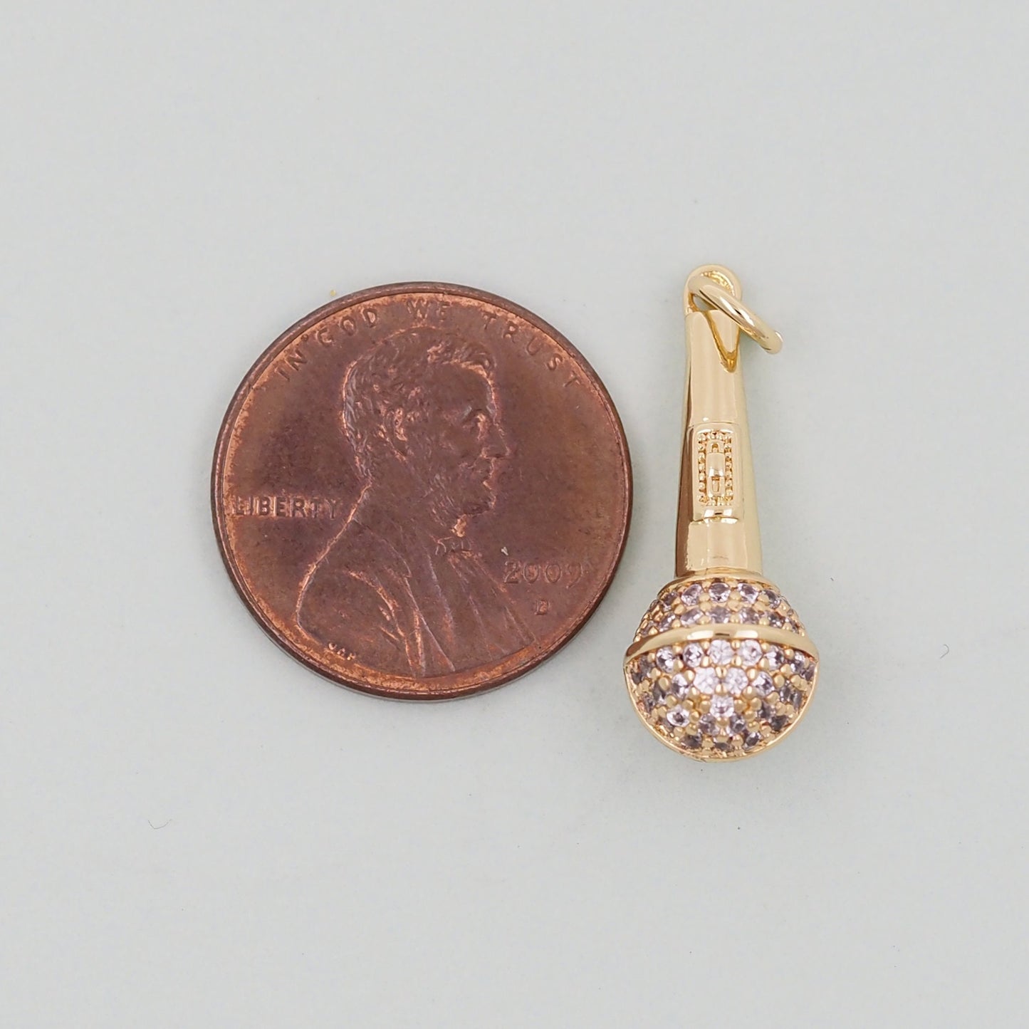 Gold Microphone Charms,18K Gold Filled CZ microphone Pendant,microphone Charm Bracelet Necklace for DIY Jewelry Making Supply
