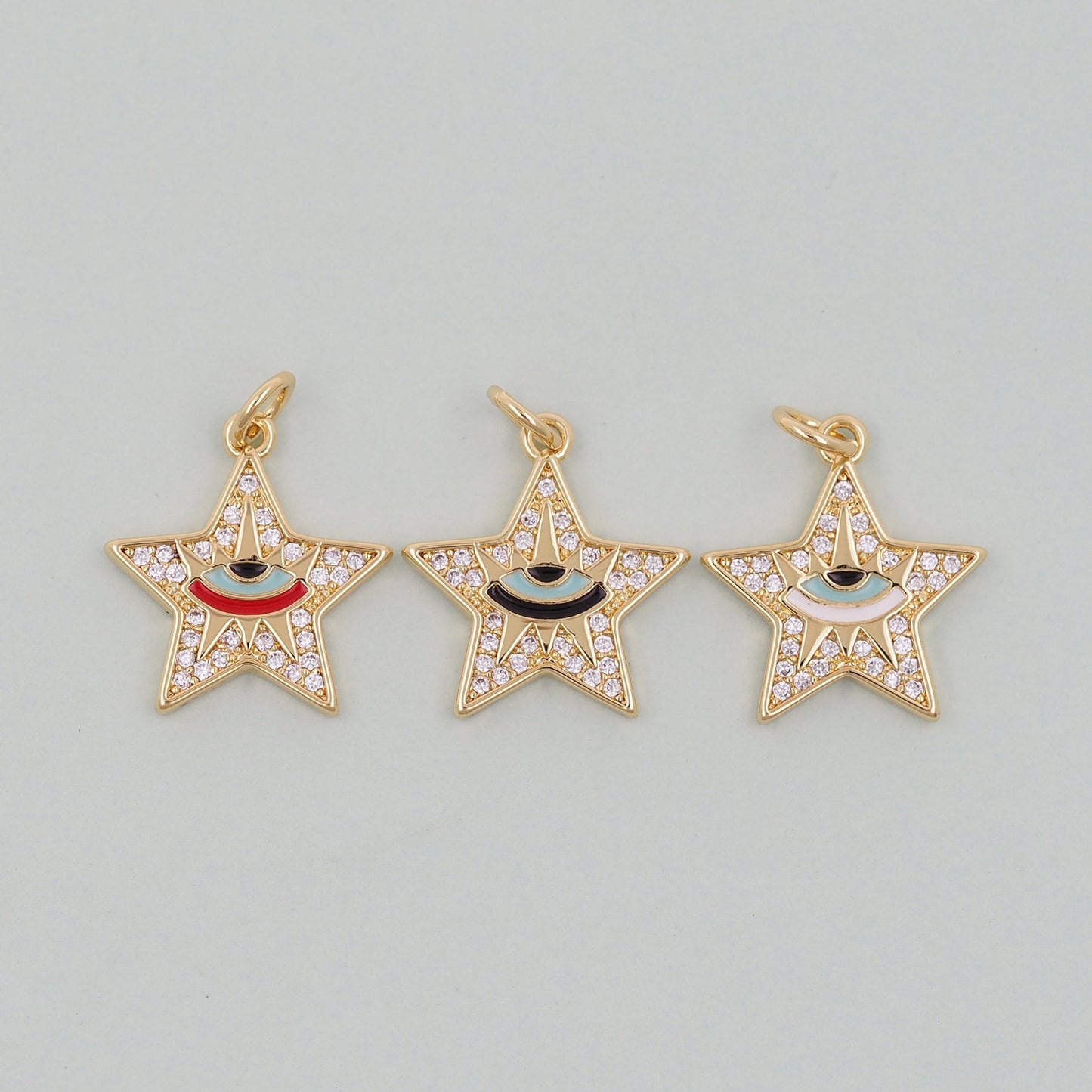 Gold Star Evil Eye Charms,18K Gold Filled CZ Micro Pave Star Pendant,Tiny Star Charm Bracelet Necklace for DIY Jewelry Making Supply