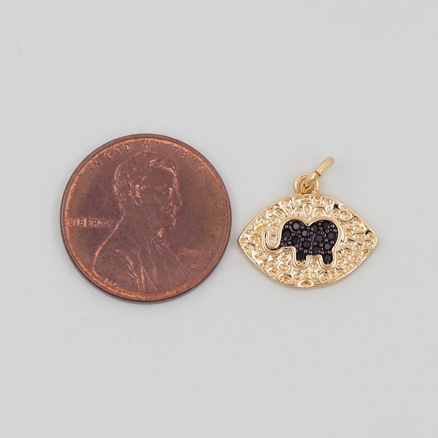 Gold Oval Elephant Charms,18K Gold Filled CZ Elephant Pendant,Elephant Charm Bracelet Necklace for DIY Jewelry Making Supply