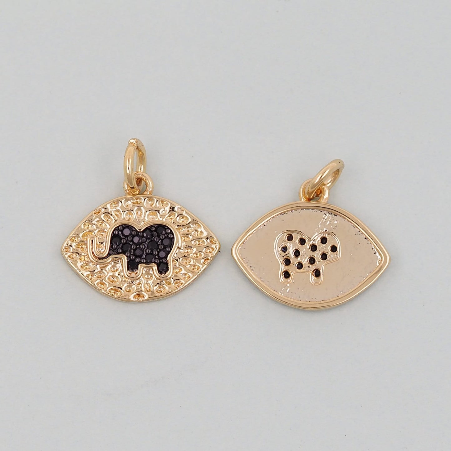 Gold Oval Elephant Charms,18K Gold Filled CZ Elephant Pendant,Elephant Charm Bracelet Necklace for DIY Jewelry Making Supply