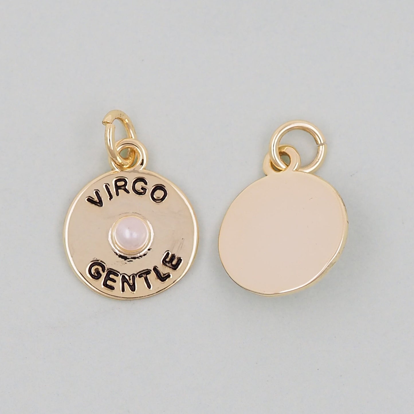 Gold Round Charms,18K Gold Filled Round Coin Pendant,Gentle Virgo Charm Bracelet Necklace for DIY Jewelry Making Supply