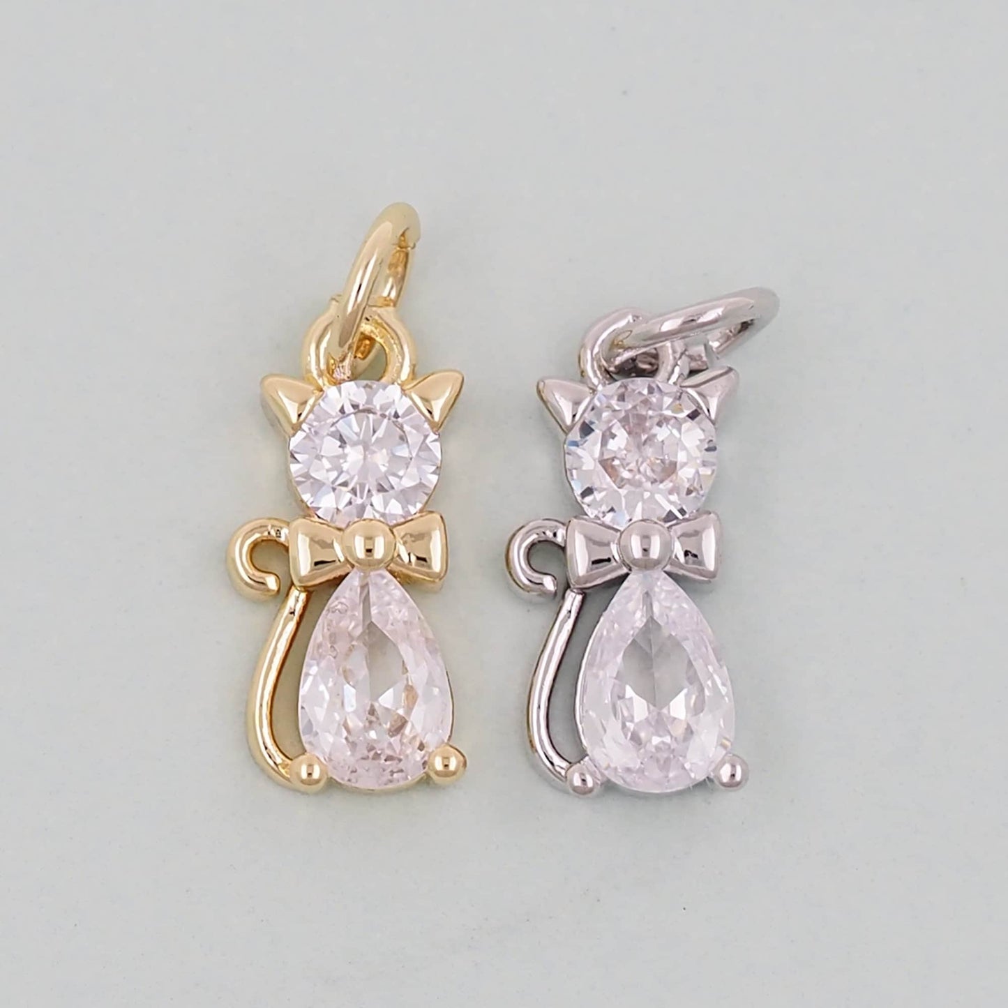 Gold Cat Charms,18K Gold Filled Cat Pendant,cute Charm Bracelet Necklace for DIY Jewelry Making Supply