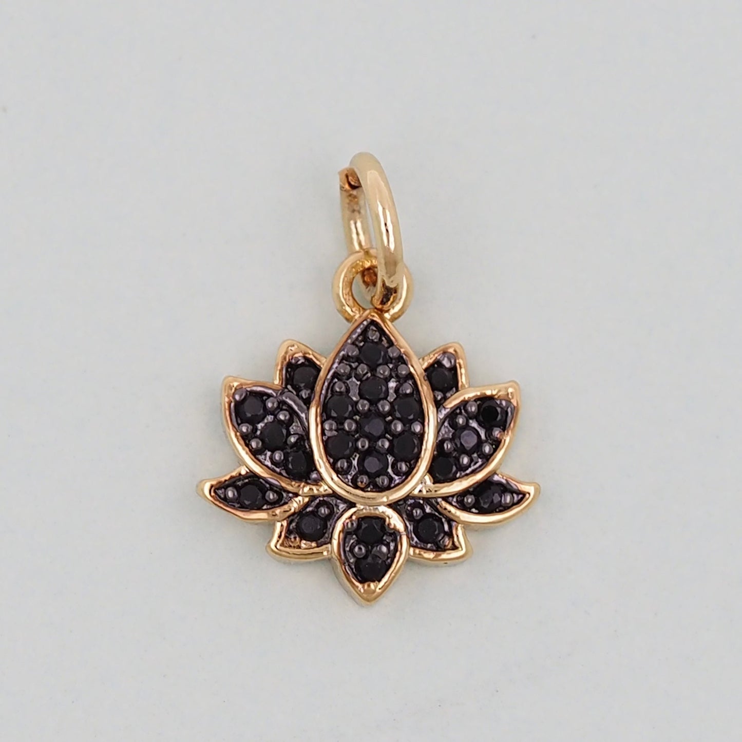 Gold Lotus Charms,18K Gold Filled meditation Pendant,Black lotus Charm Bracelet Necklace for DIY Jewelry Making Supply