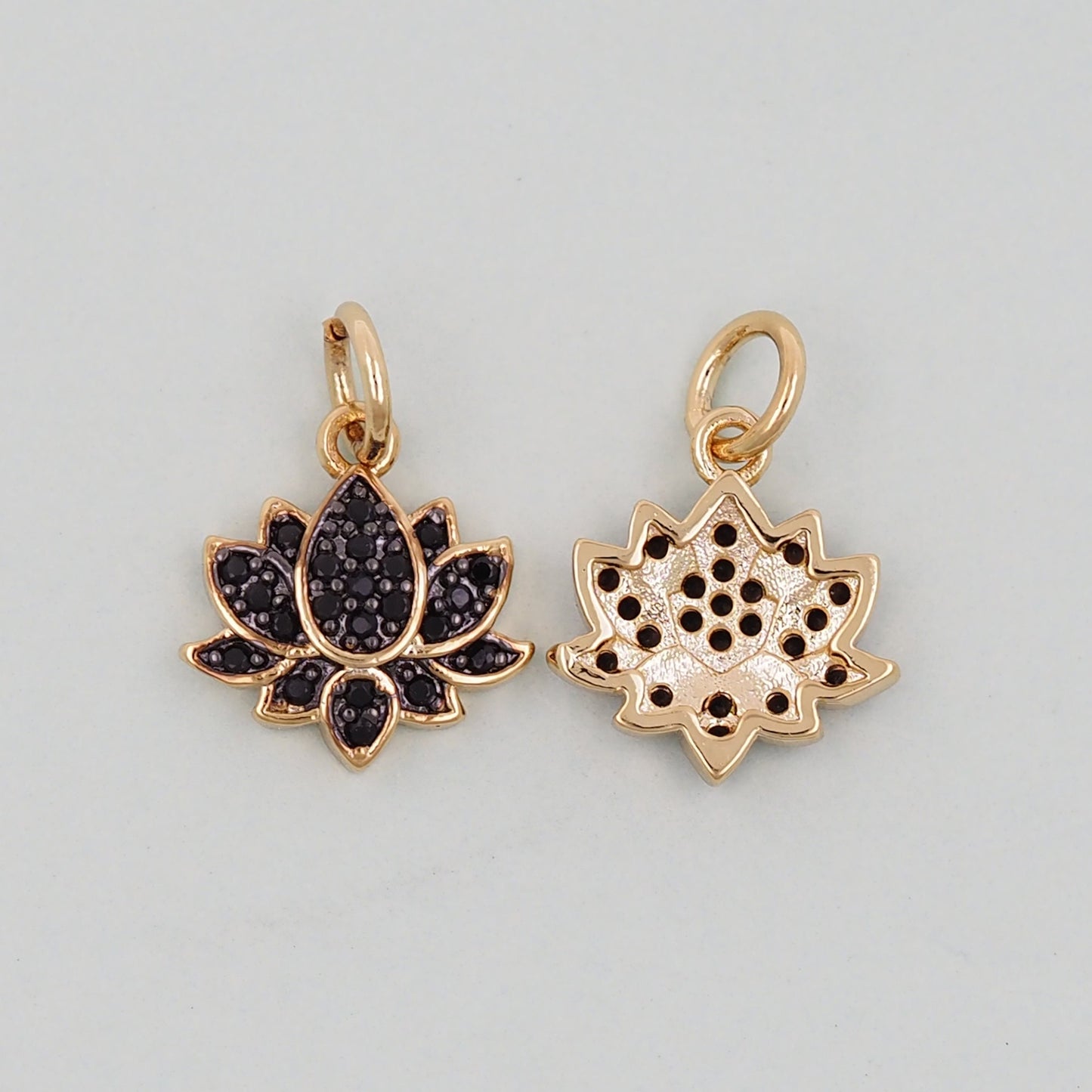 Gold Lotus Charms,18K Gold Filled meditation Pendant,Black lotus Charm Bracelet Necklace for DIY Jewelry Making Supply