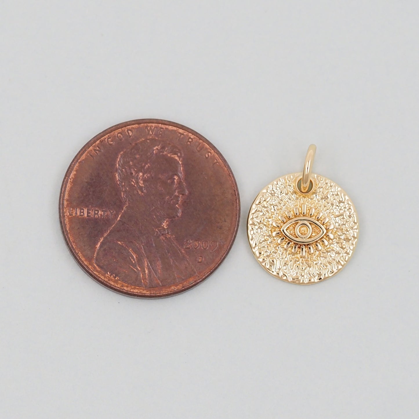 Gold Round Charms,18K Gold Filled Round Pendant,Silver Evil Eye Charm Bracelet Necklace for DIY Jewelry Making Supply