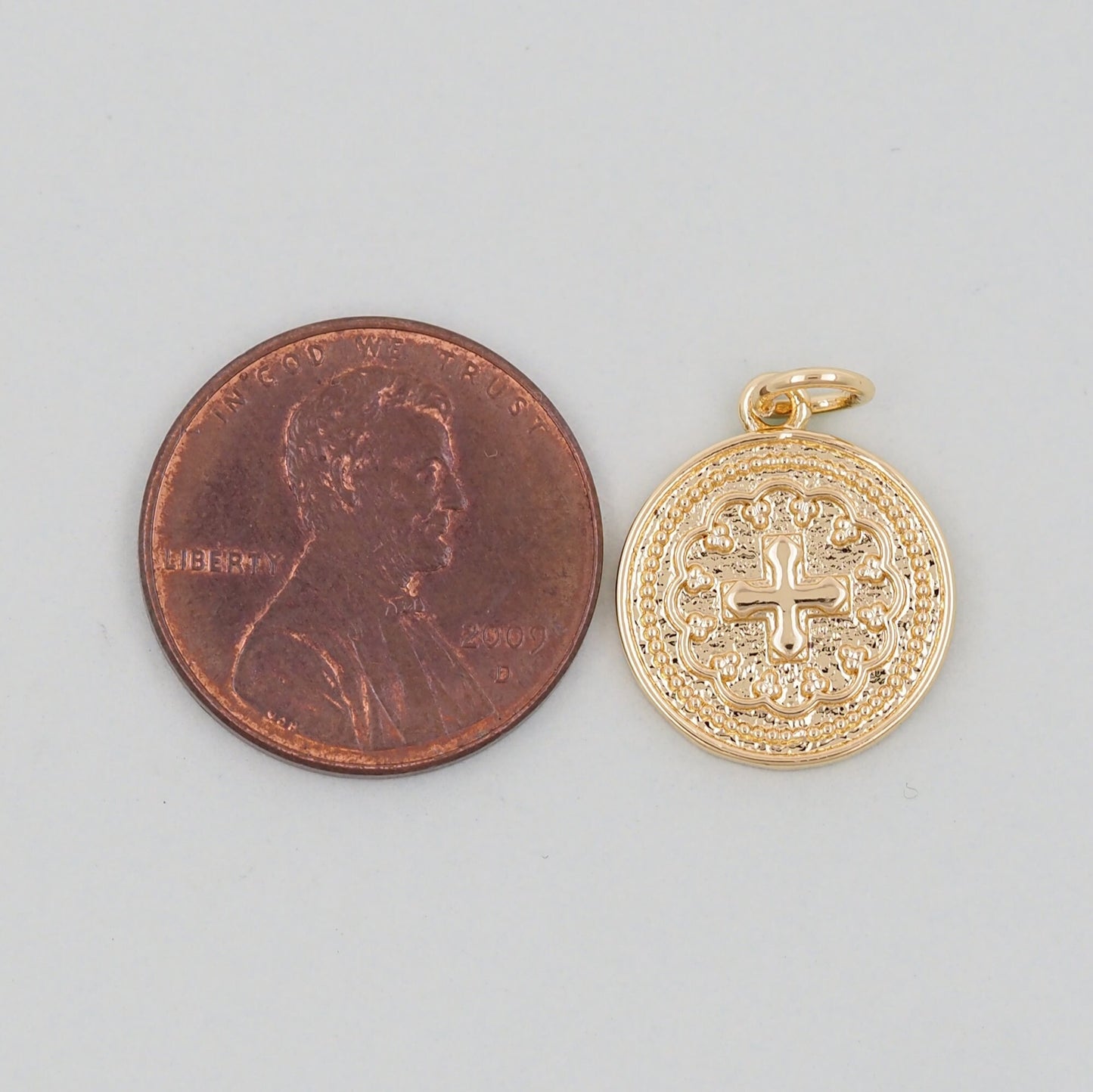 Gold Cross Charms,18K Gold Filled Round Coin Cross Pendant,Religious Jesus Charm Bracelet Necklace for DIY Jewelry Making Supply