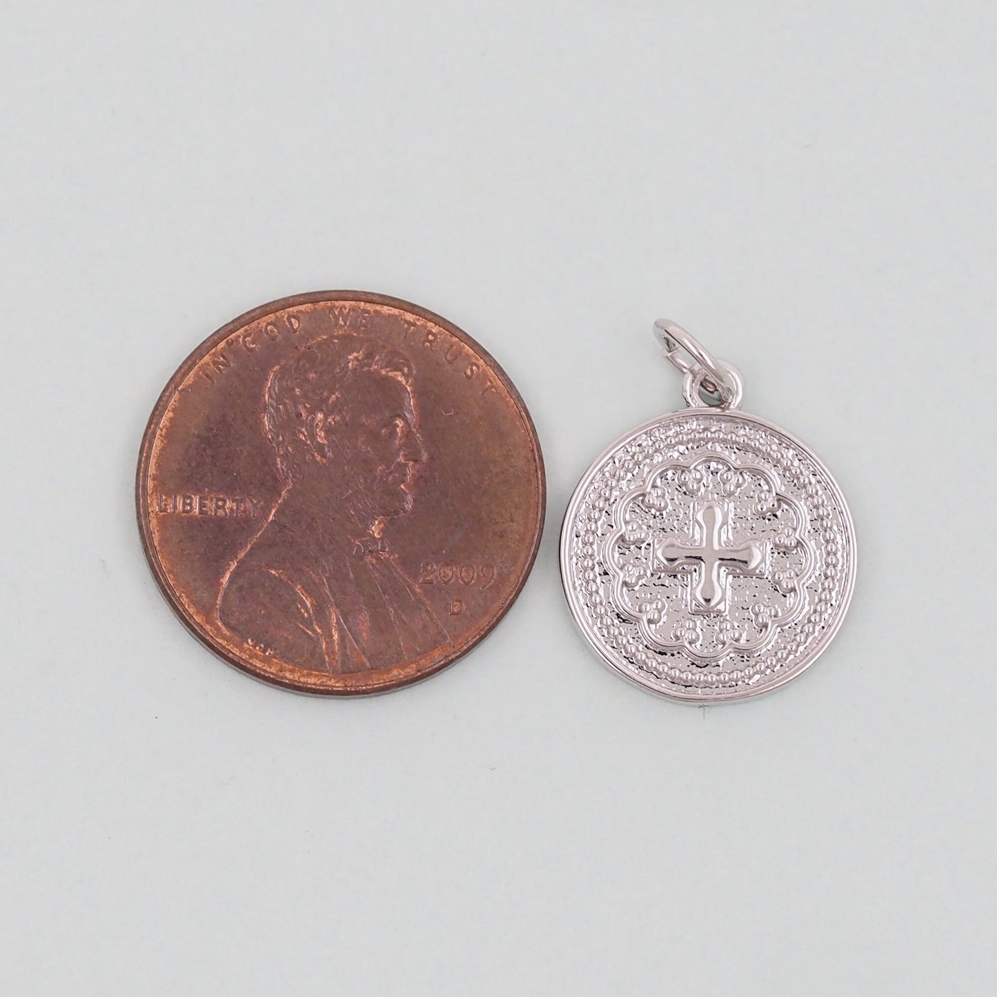 Gold Cross Charms,18K Gold Filled Round Coin Cross Pendant,Religious Jesus Charm Bracelet Necklace for DIY Jewelry Making Supply