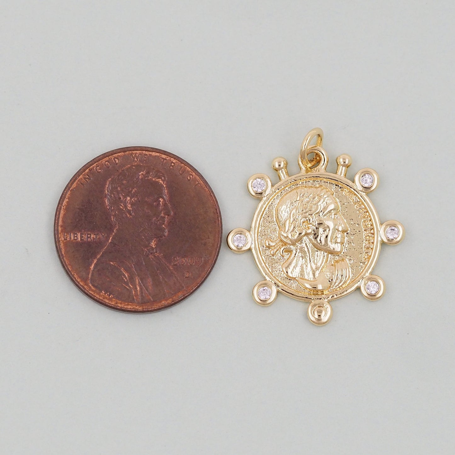 Gold Geometry Charms,18K Gold Filled Round Greece Coin Pendant,geometry Charm Bracelet Necklace for DIY Jewelry Making Supply