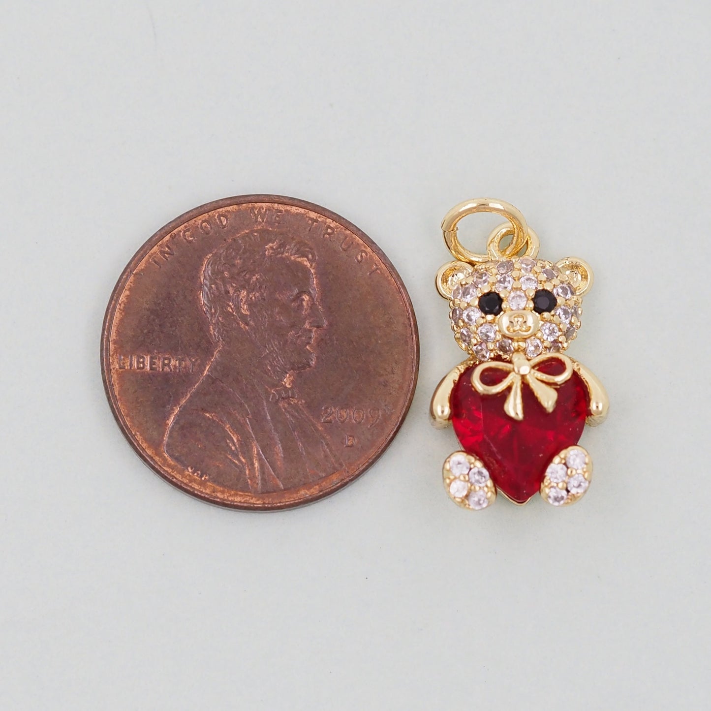 Gold Bear Charms,18K Gold Filled Bear Pendant,cute Heart Bear Charm Bracelet Necklace for DIY Jewelry Making Supply