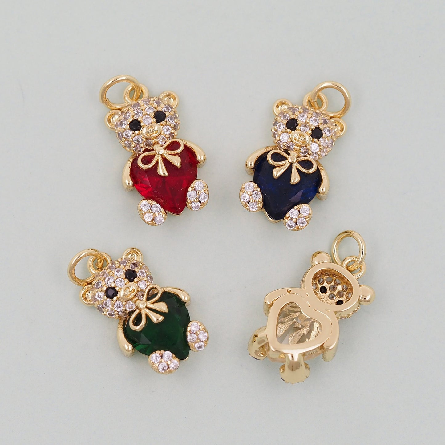 Gold Bear Charms,18K Gold Filled Bear Pendant,cute Heart Bear Charm Bracelet Necklace for DIY Jewelry Making Supply
