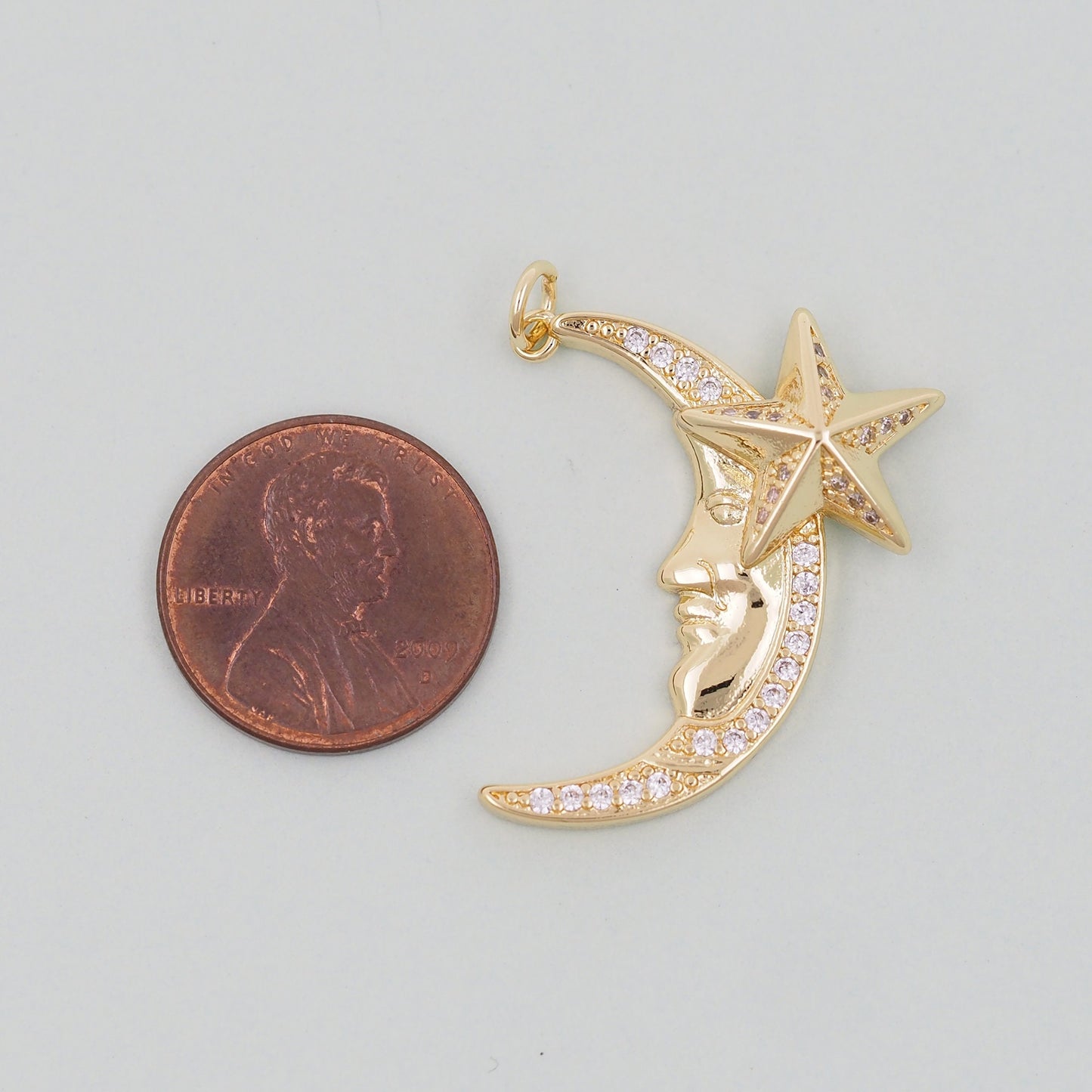 Gold Moon Star Charms,18K Gold Filled Moon Pendant,CZ Micro Pave Celestial Charm Bracelet Necklace for DIY Jewelry Making Supply
