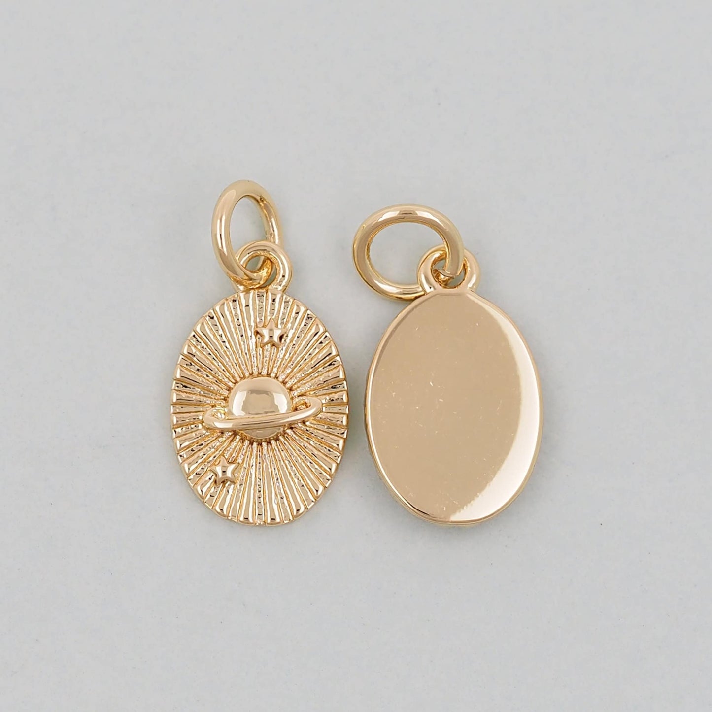 Gold Oval Saturn Charms,18K Gold Filled Saturn Pendant,Silver Celestial Charm Bracelet Necklace for DIY Jewelry Making Supply