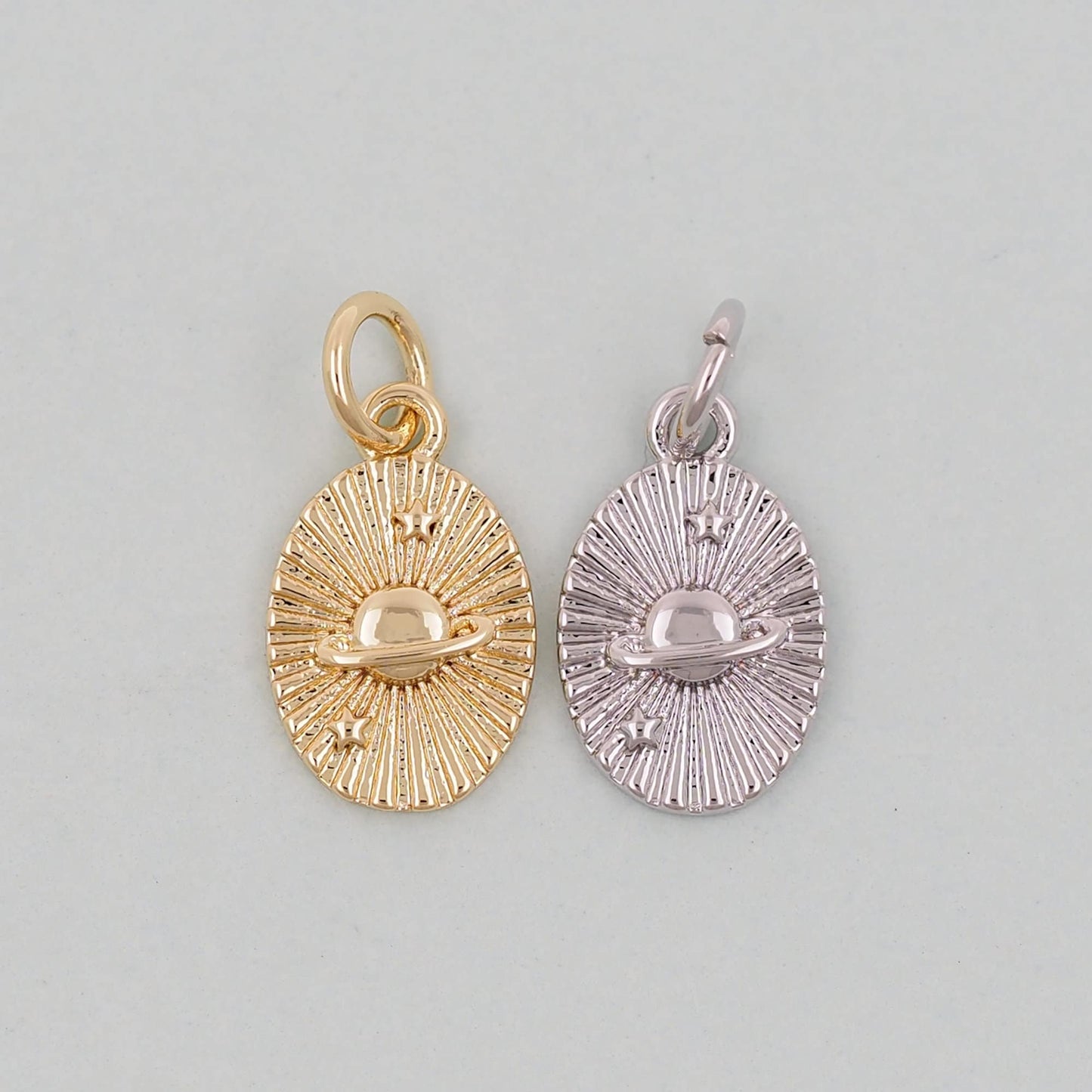 Gold Oval Saturn Charms,18K Gold Filled Saturn Pendant,Silver Celestial Charm Bracelet Necklace for DIY Jewelry Making Supply