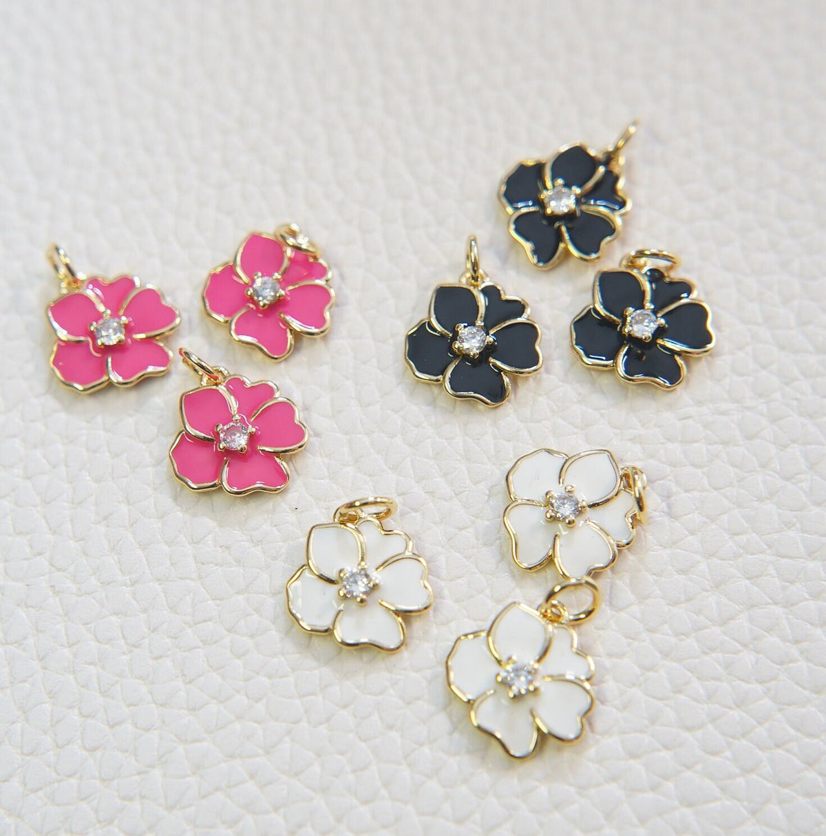 18K Gold Filled Cubic Zirconia Flower Charm Pendant for Jewelry Making