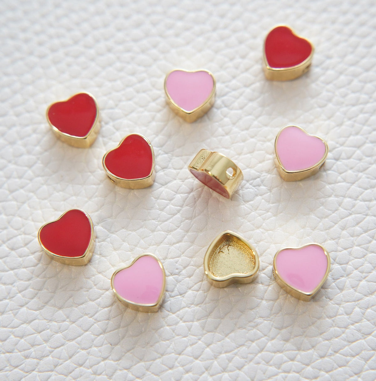 Gold Heart Beads Charms,18K Gold Filled Enamel Red Pink Heart Pendant,Heart Charm Bracelet Necklace for DIY Jewelry Making Su